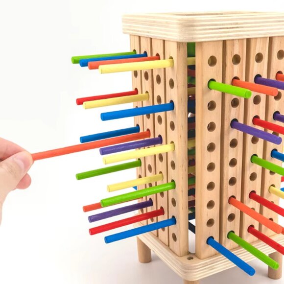 Montessori Game with Colorful Wooden Sticks Tower Dice Ball Wooden Board Games - Picture 10 of 11